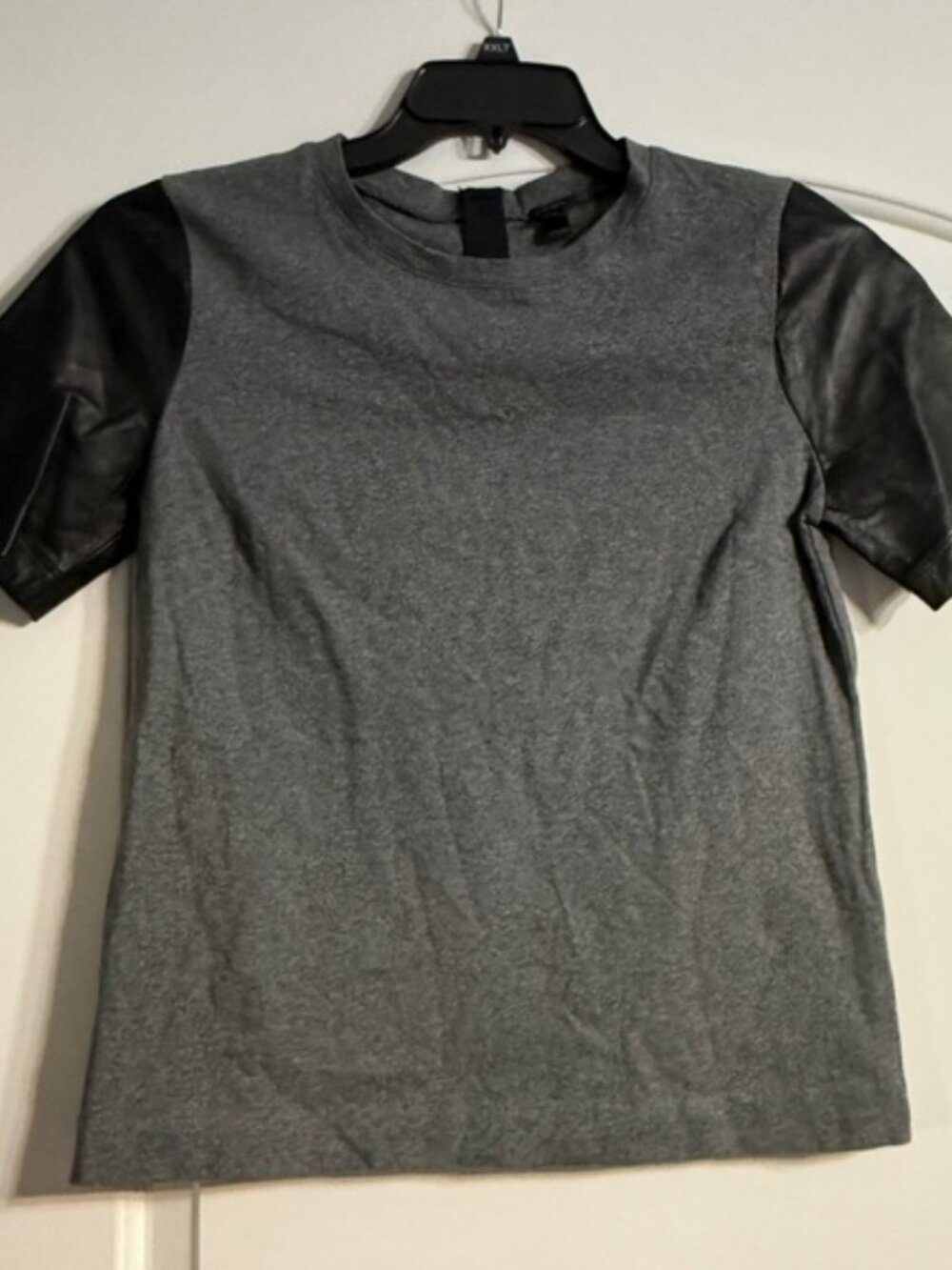 J. Crew‎ Gray Tee with Black Leather Sleeves